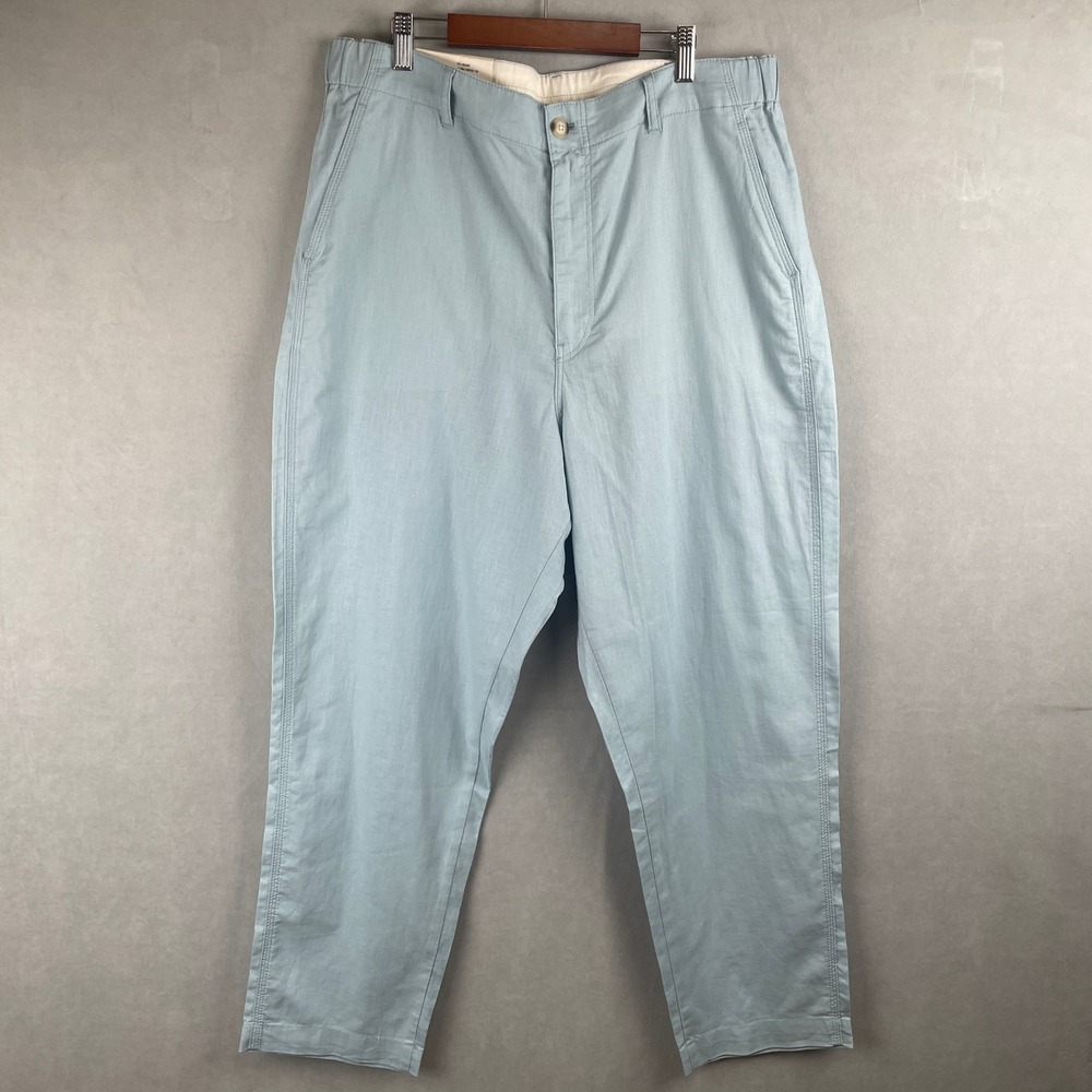Uniqlo Linen Cotton Tapered Pants Blue Sz XL Elastic Waist NEW Everyday Relaxed